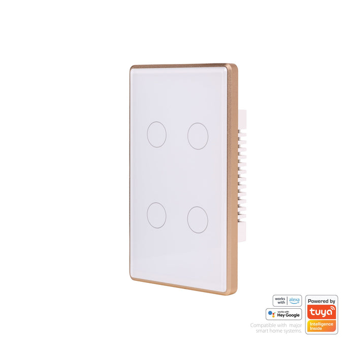 HV9120-4 - Wifi 4 Gang White with Gold Trim Wall Switch
