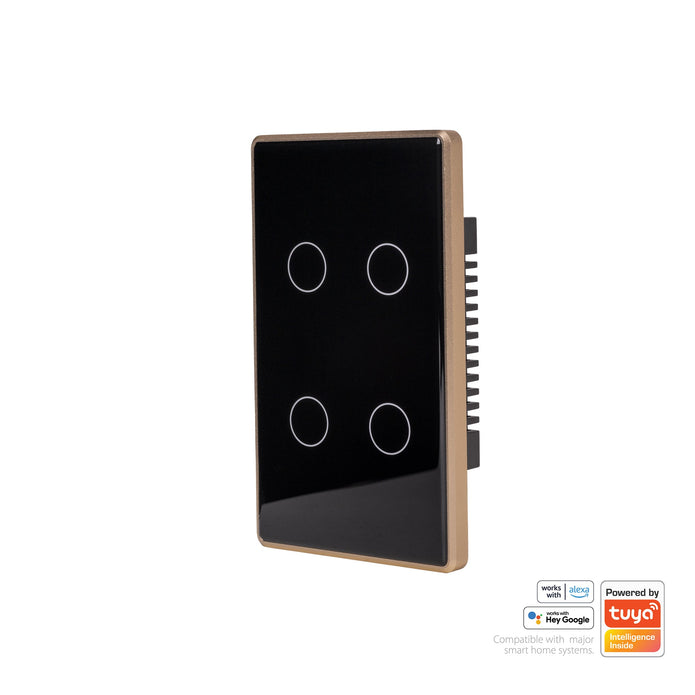 HV9220-4 - Wifi 4 Gang Black with Gold Trim Wall Switch