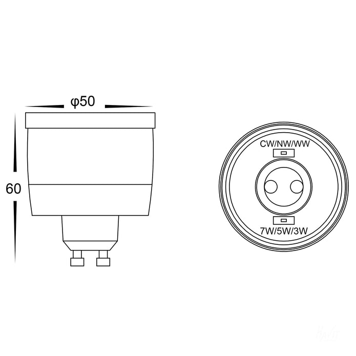 HV9506D - TRI-Colour 9in1 240v GU10 Dimmable LED Globe
