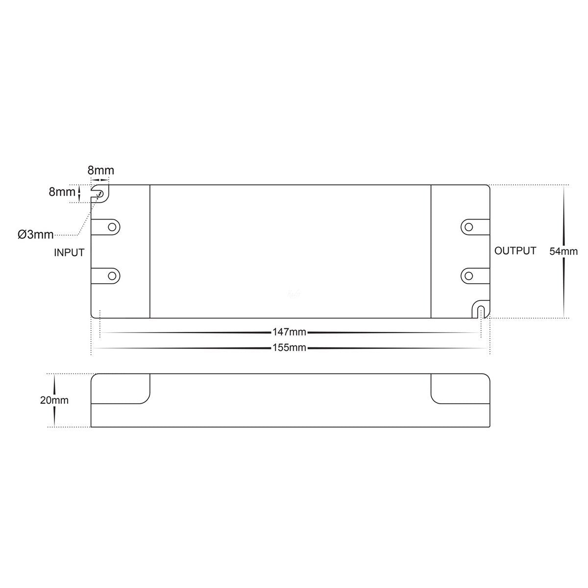 HV9660-12V30W Dimensions