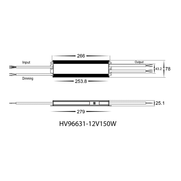 HV96631-12V150W | HV96631-24V150W- 150W Dali 2 + Push Dim Dimmable LED Driver