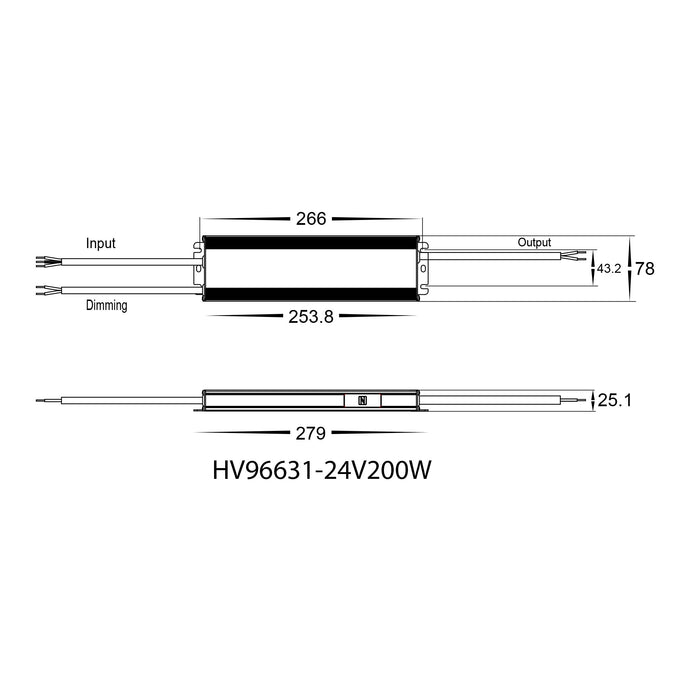 HV96631-12V200W | HV96631-24V200W - 200W Dali 2 + Push Dim Dimmable LED Driver