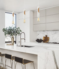 Thumbnail for IDA: Interior Iron & Blonde Wood Tube Pendant Lights