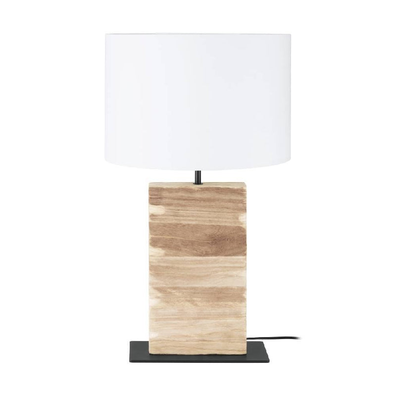 Contessore Black & Wood Table Lamp with White Fabric Shade