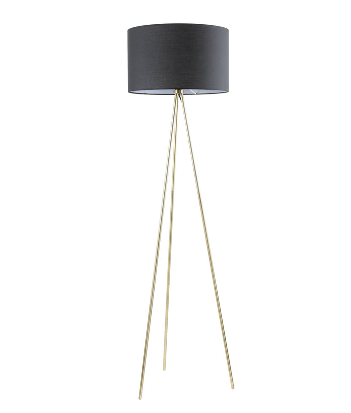 JAMBES: Drum Shade with Antique Brass Tripod Floor Lamps