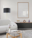 JAMBES: Drum Shade with Antique Brass Tripod Floor Lamps