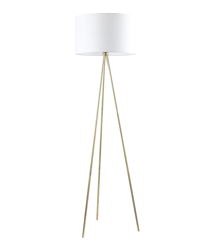 JAMBES: Drum Shade with Antique Brass Tripod Floor Lamps