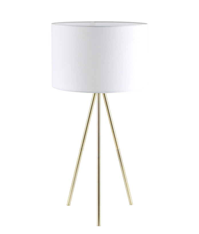 JAMBES: Drum Shade with Antique Brass Tripod Table Lamps