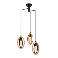 Thumbnail for BASILVERDON PENDANT LIGHT 3X40W E27 BLACK/NAT WOOD CLUSTER 