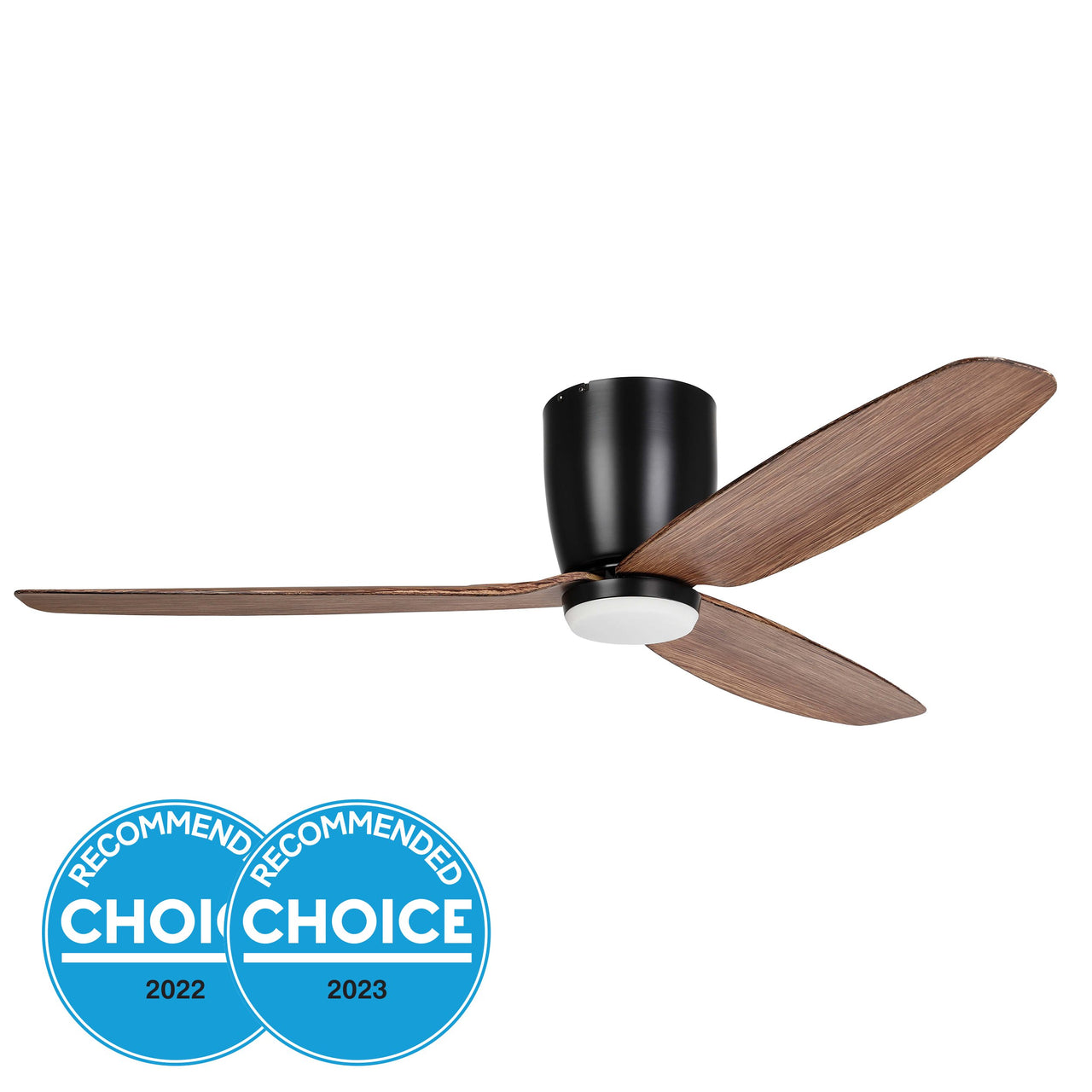 Seacliff 52" (1320mm) DC Ceiling Fan wit Tri-Colour LED Light in Black with Light Walnut Blades