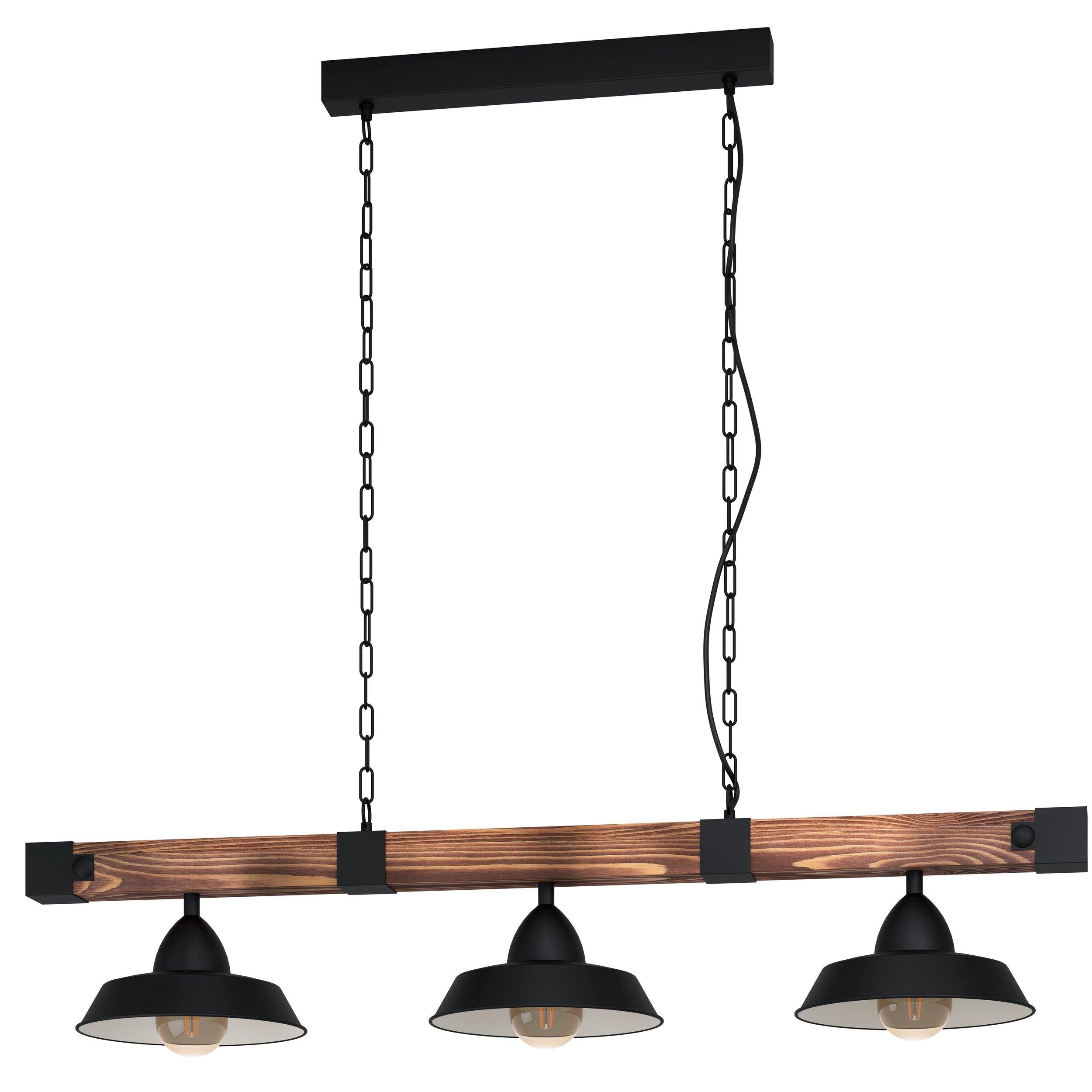 OLDBURY PENDANT LIGHT 3X60W E27 BLACK/RUSTIC WOOD  
