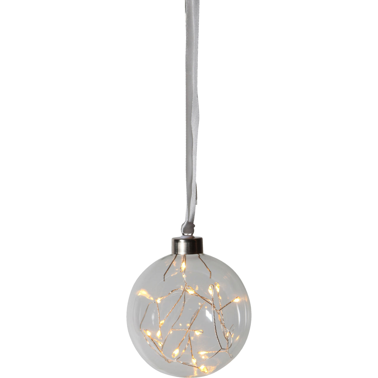 XMAS GLOW HANG BALL DEC CLEAR/SILVER