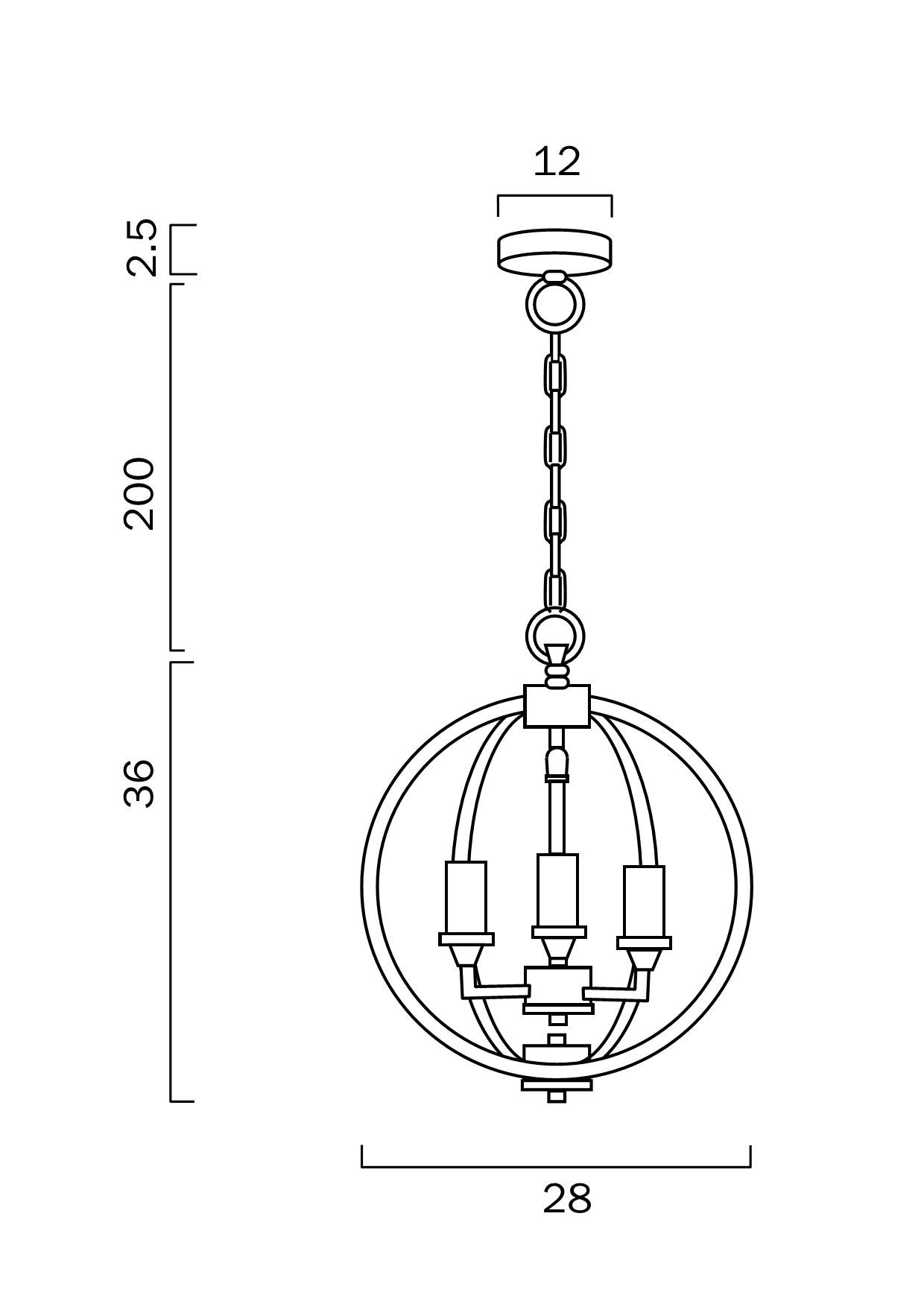 Kendall Chrome or Black 3 Light Pendant