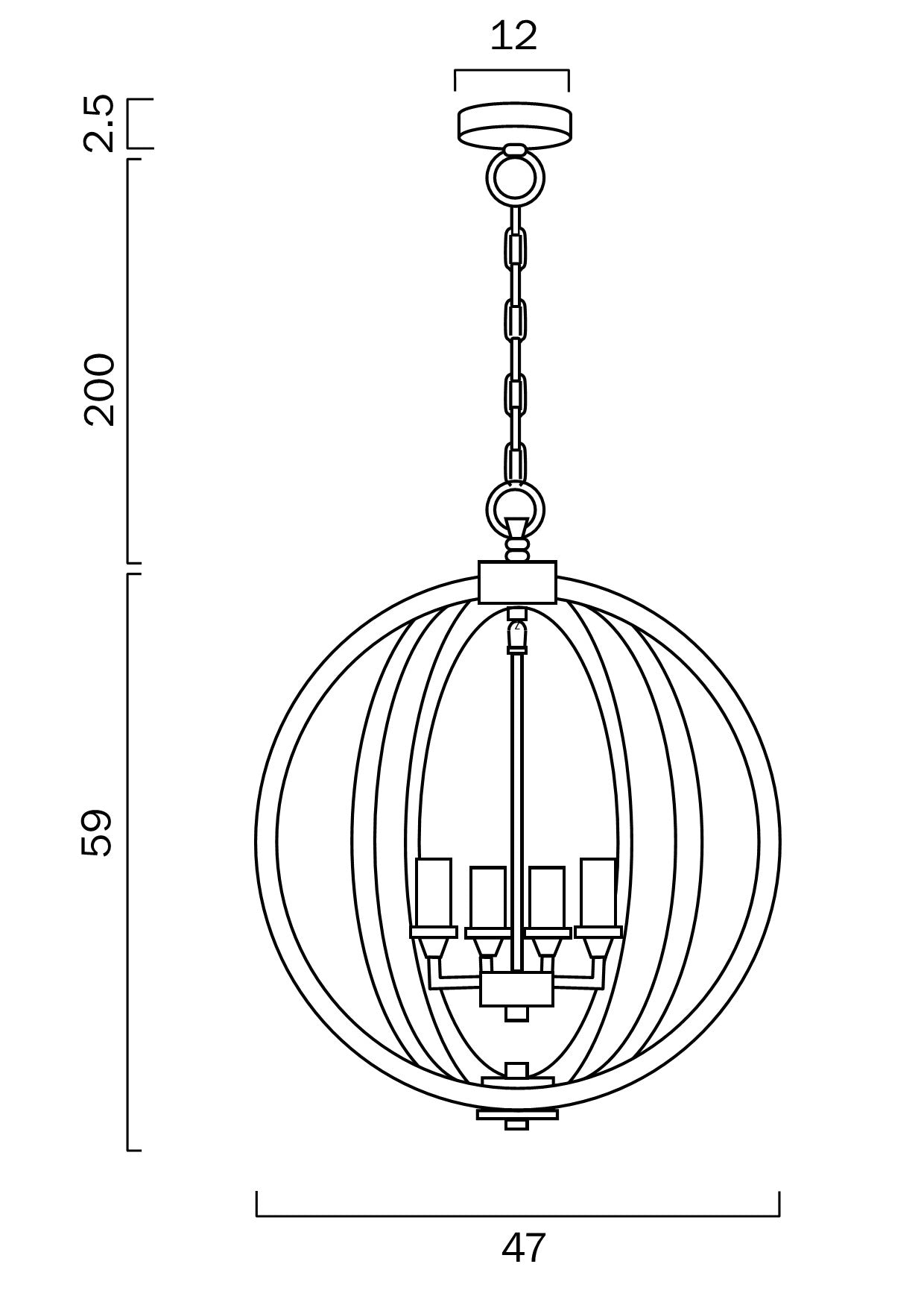 Kendall Chrome or Black 4 Light Pendant