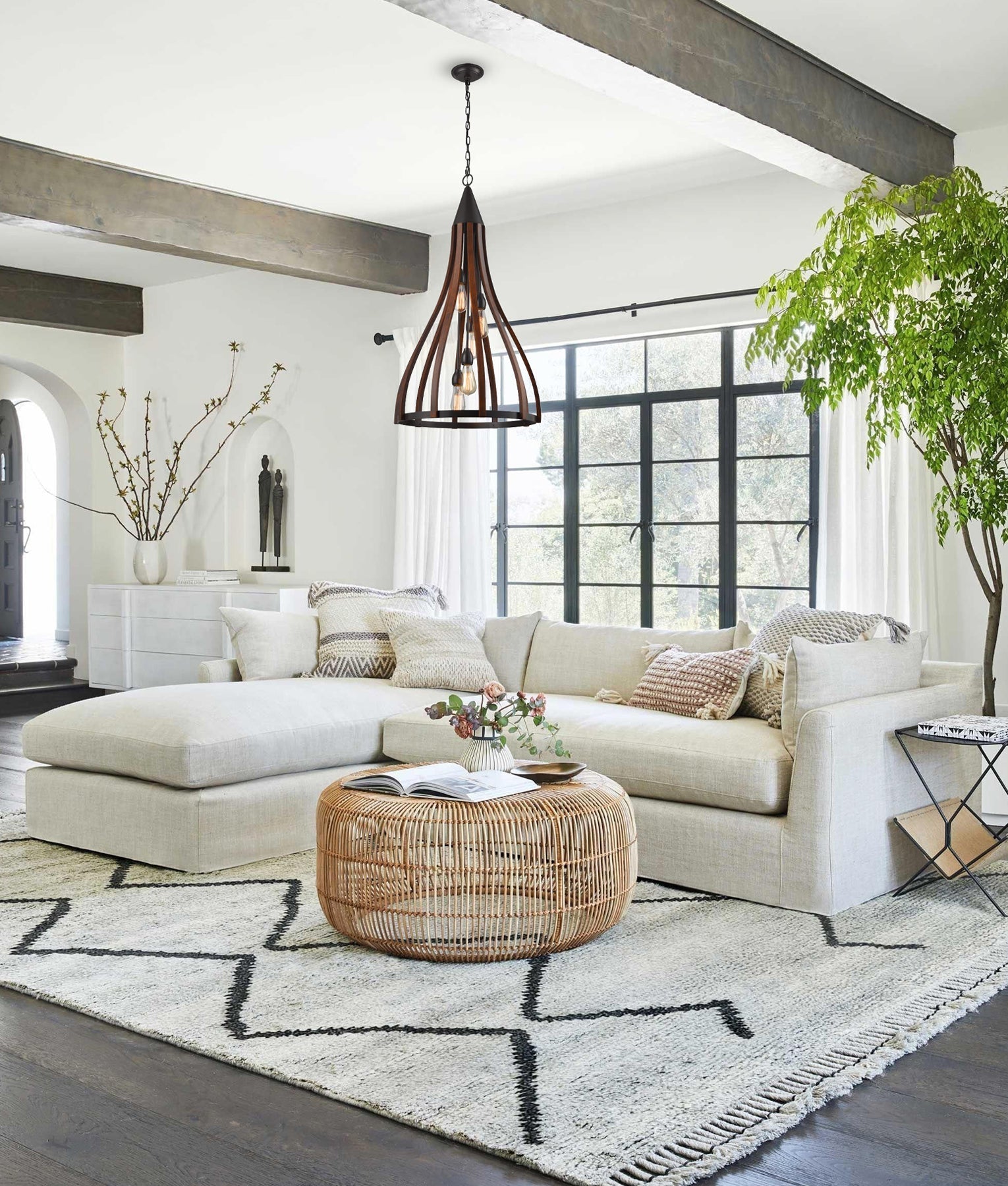 KHALEESI: Medieval Style Rustic Oak Dark Red Wood Large Bell Pendants Light