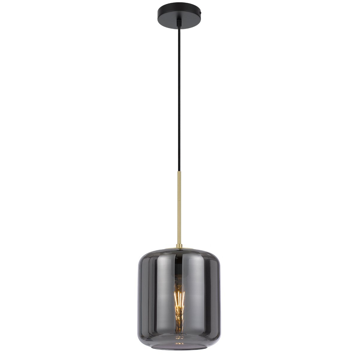 Korova Small Pendant Light in Black & Brass with Smoked Shade