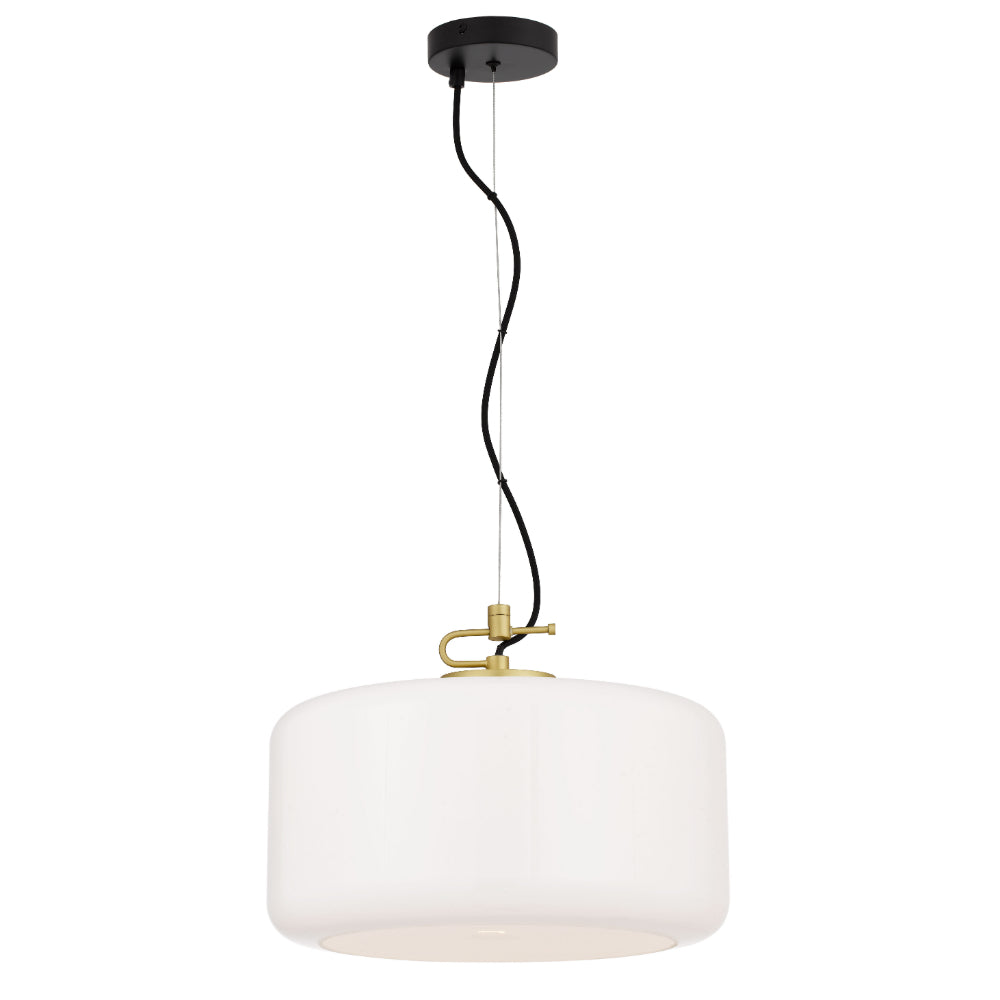 Korova-Large Brass Matt Pendant with Smoke or Opal Glass