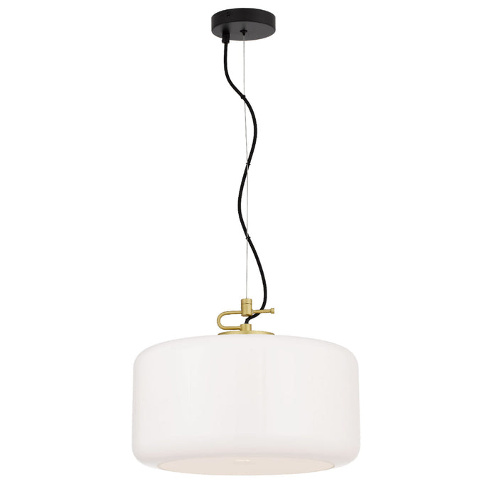 Korova-Large Brass Matt Pendant with Smoke or Opal Glass