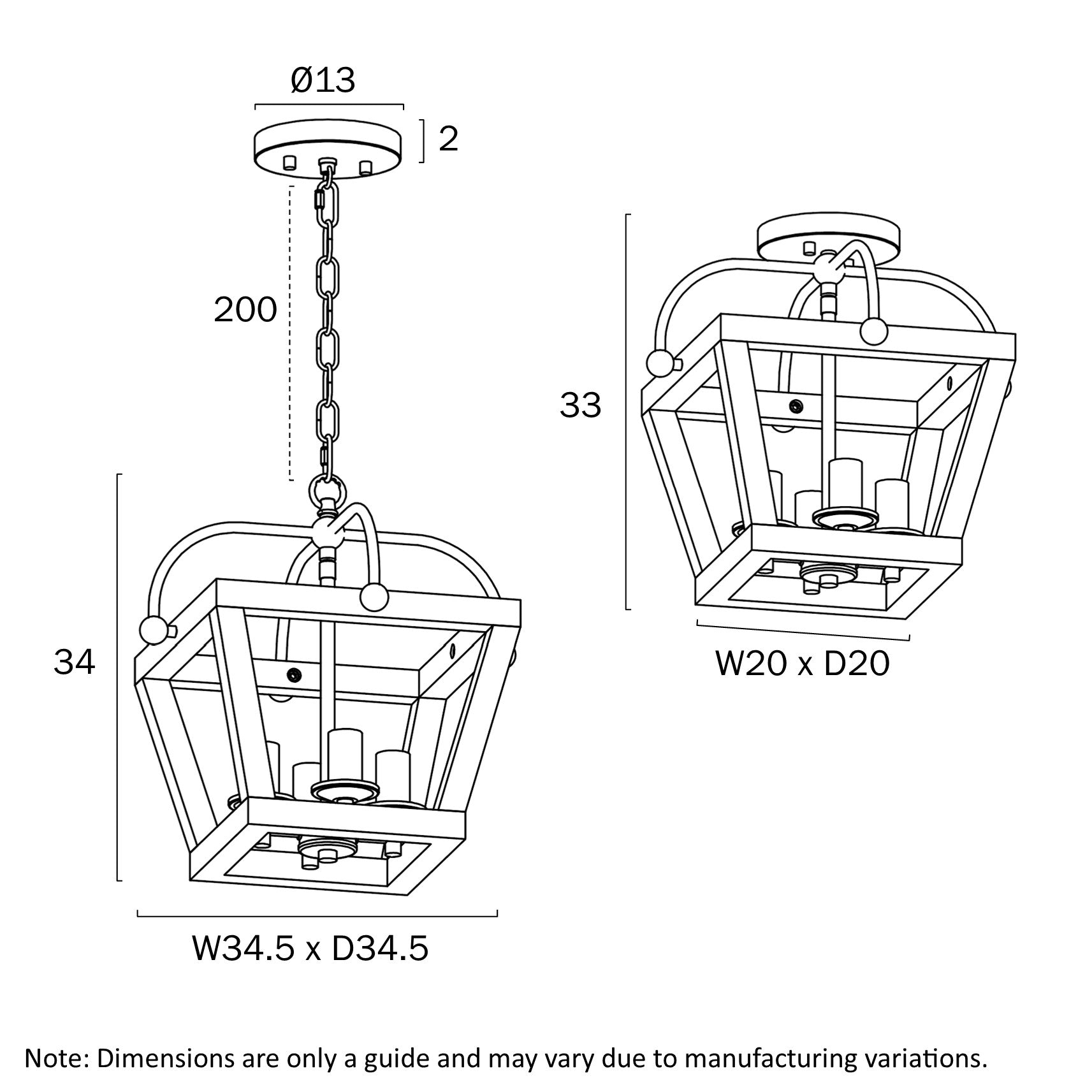 Lacota Black & Walnut 4 Light Close To Ceiling Pendant