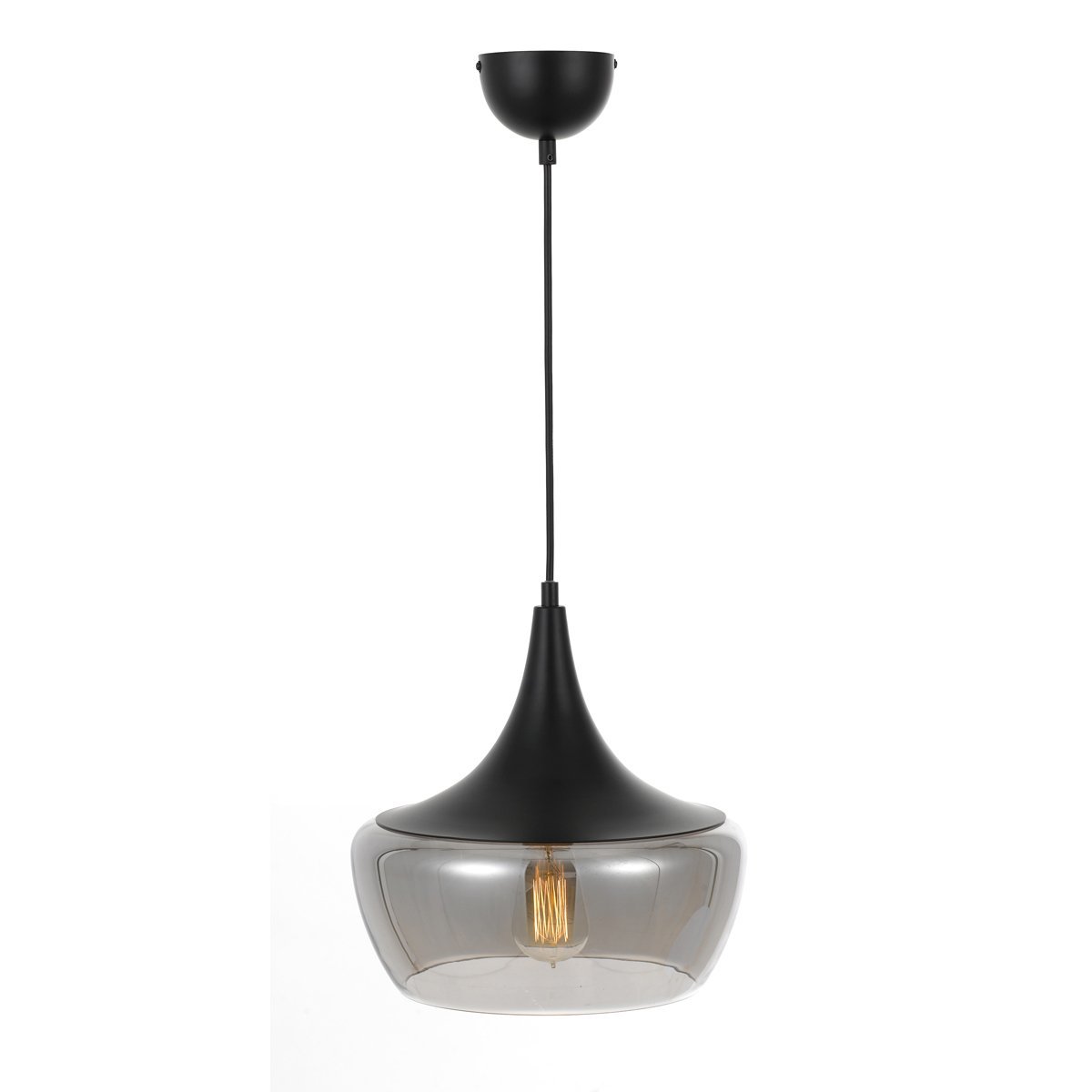 Landy Pendant Light in Black with Smoked Glass