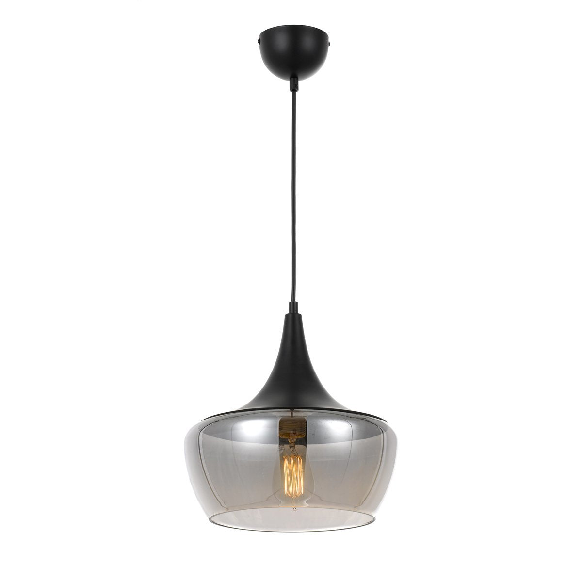 Landy Pendant Light in Black with Smoked Glass