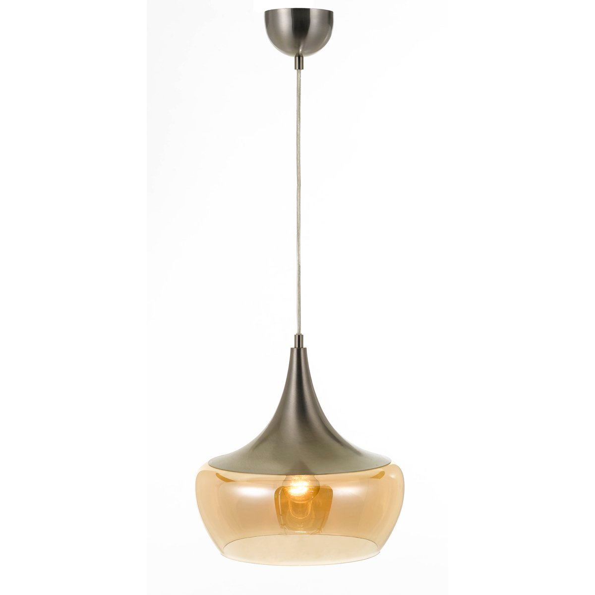 Landy Pendant Light in Nickel with Amber Glass