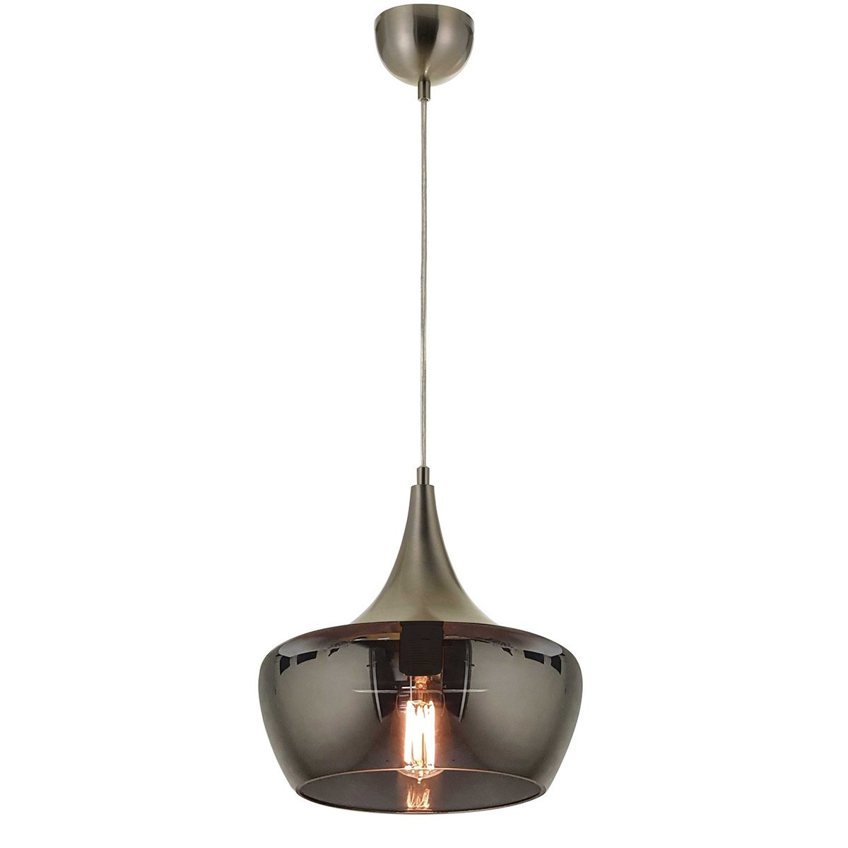 Landy Pendant Light in Nickel with Smoked Glass