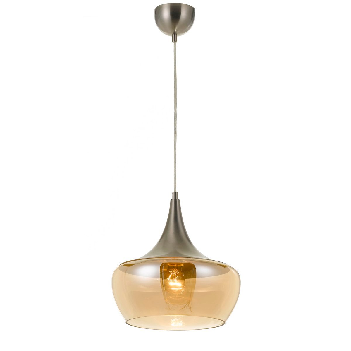 Landy Pendant Light in Nickel with Amber Glass