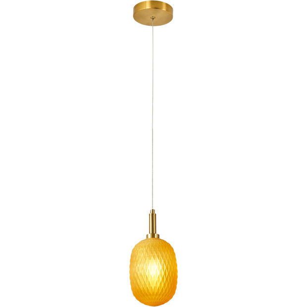 Lark Brass with Amber Diamond Pattern Glass E14 124mm Pendant