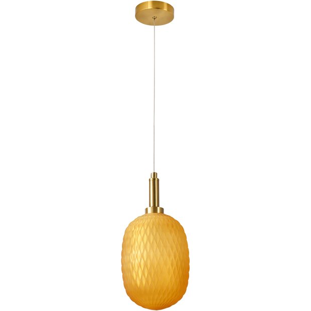 Lark Brass with Amber Diamond Pattern Glass E14 150mm Pendant