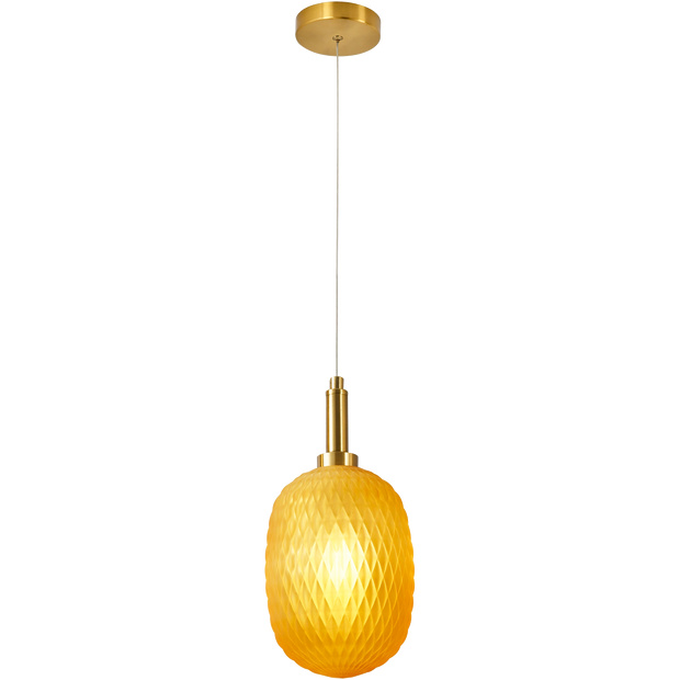 Lark Brass with Amber Diamond Pattern Glass E14 150mm Pendant