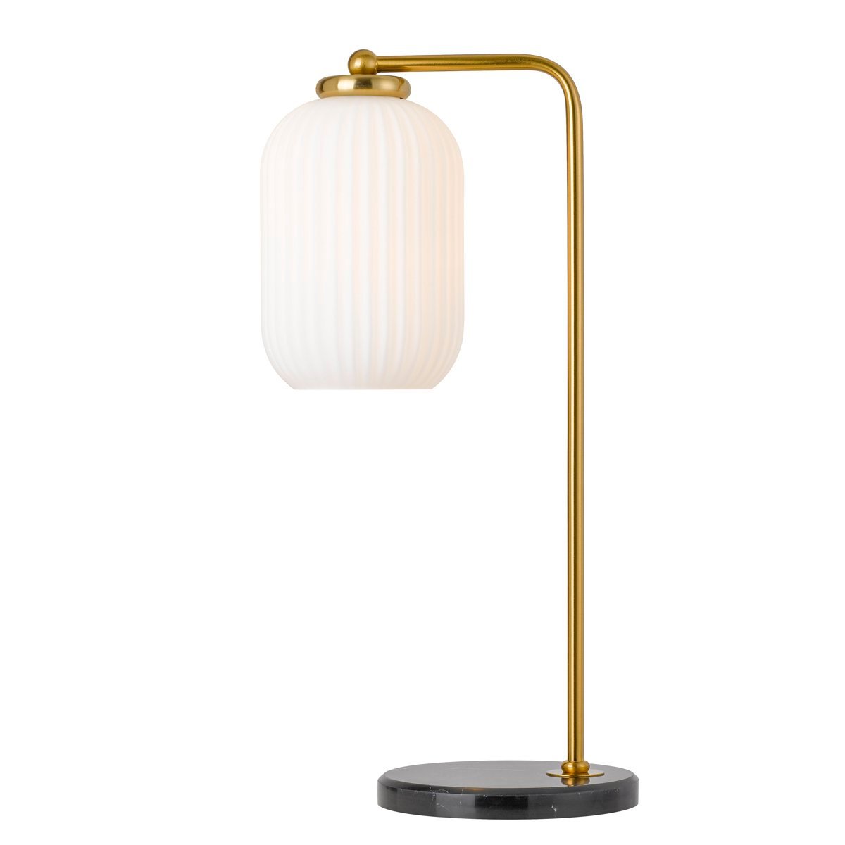 Lark Table Lamp in Black & Antique Gold with Matt Opal Shade