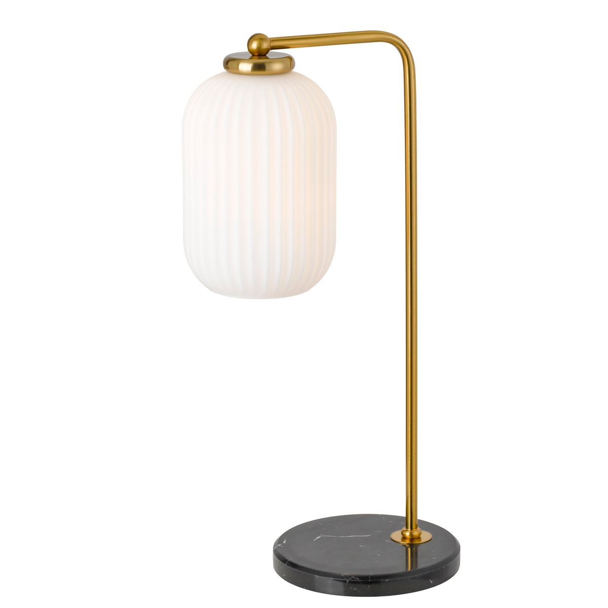 Lark Table Lamp in Black & Antique Gold with Matt Opal Shade