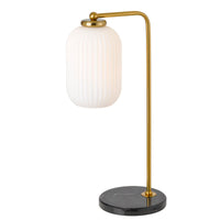 Thumbnail for Lark Table Lamp in Black & Antique Gold with Matt Opal Shade