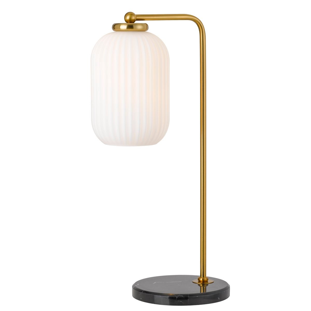 Lark Table Lamp in Black & Antique Gold with Matt Opal Shade