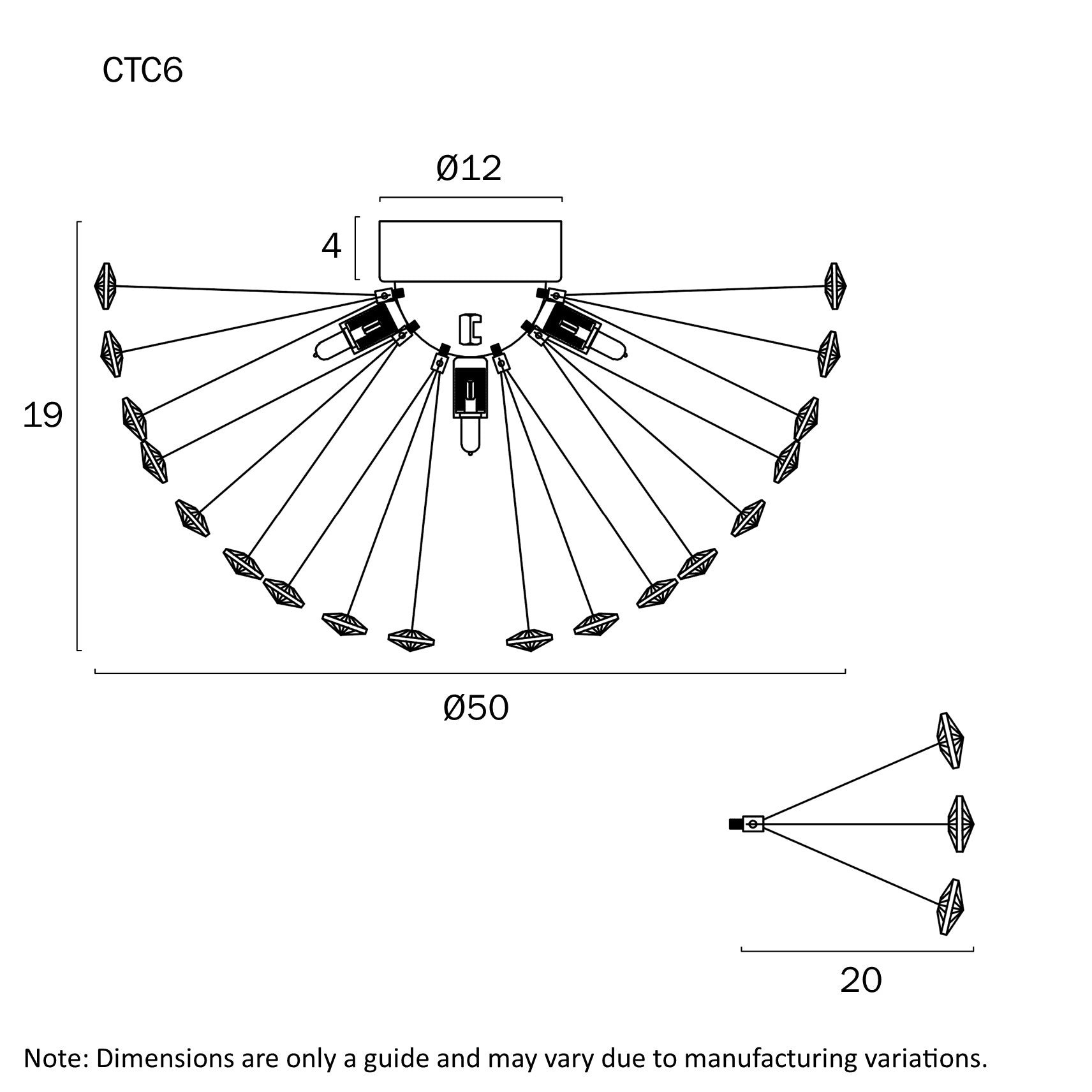 Lerida CTC6 Chrome or Gold & Crystal 6 Light Close To Ceiling Light
