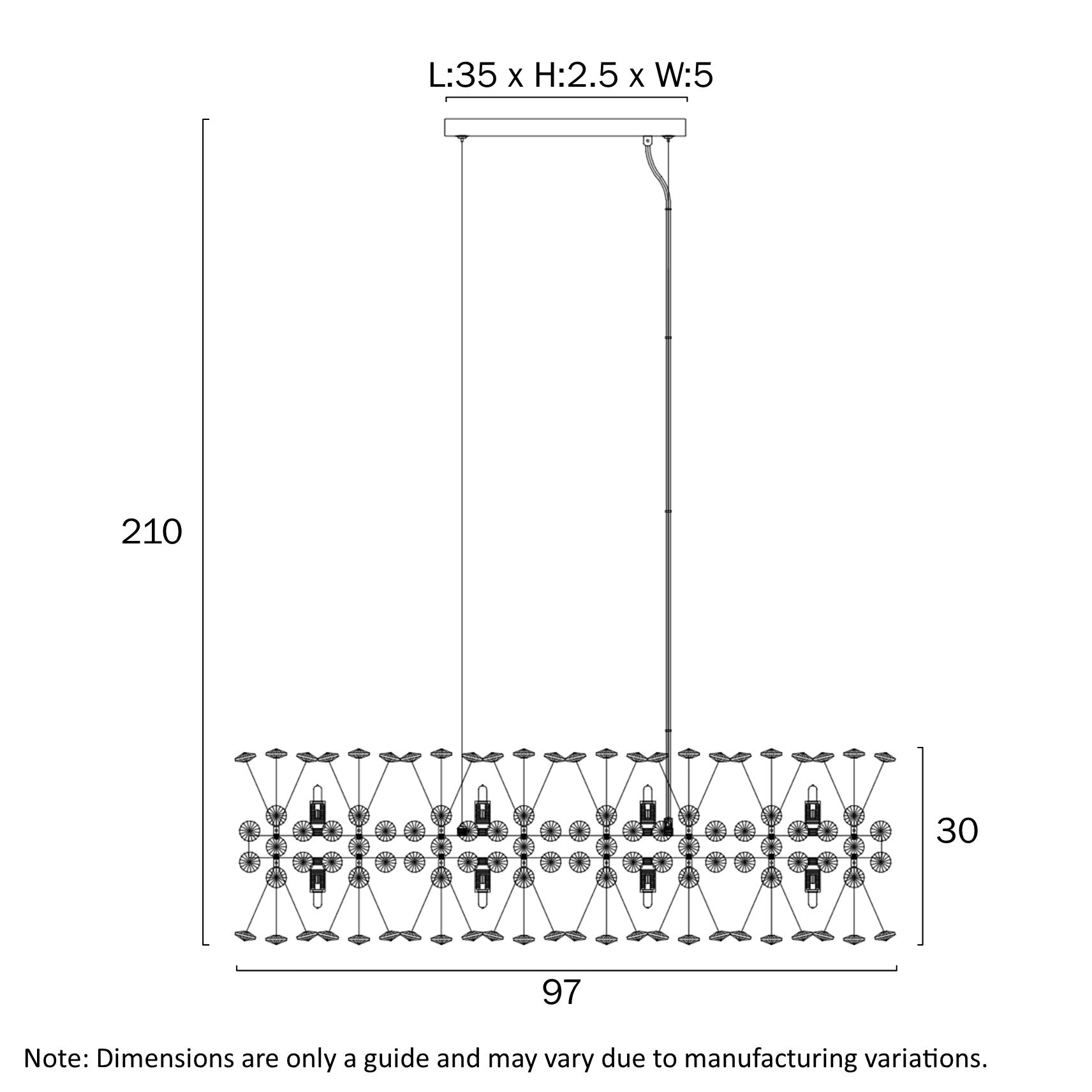 Lerida PE12R Chrome or Gold & Crystal 12 Light Rectangular Pendant