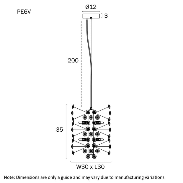 Lerida PE6V Chrome or Gold & Crystal 6 Light Vertical Pendant