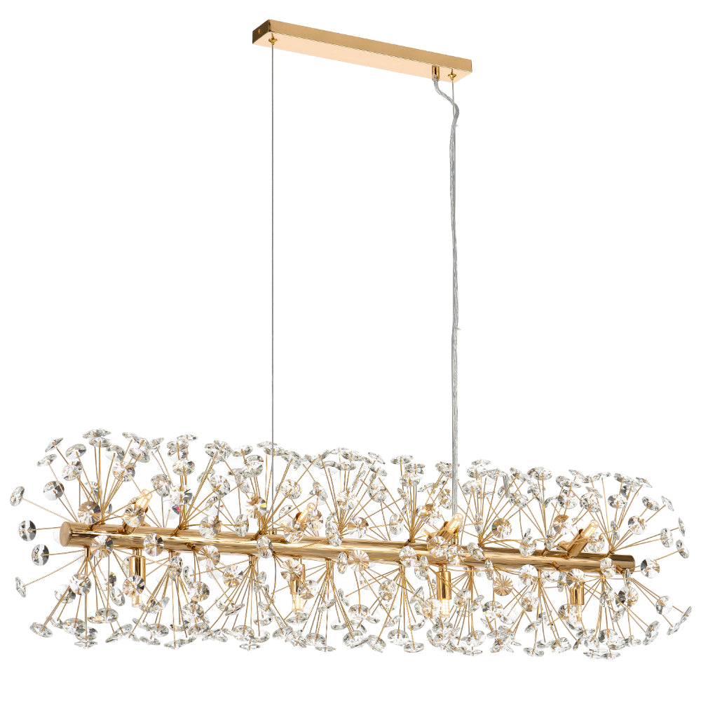 Lerida PE12R Chrome or Gold & Crystal 12 Light Rectangular Pendant