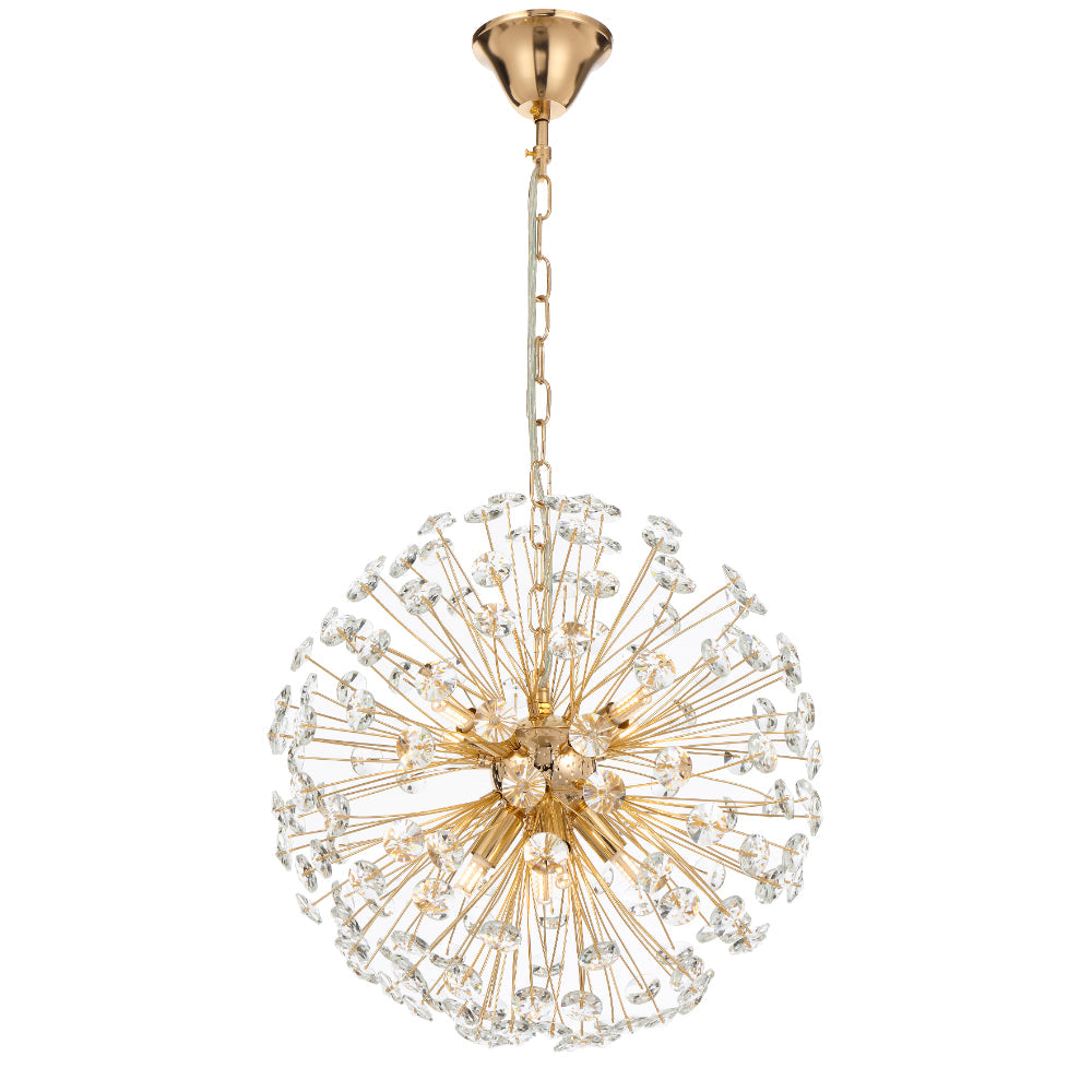 Lerida PE8 Chrome or Gold & Crystal 8 Light 40cm Round Pendant
