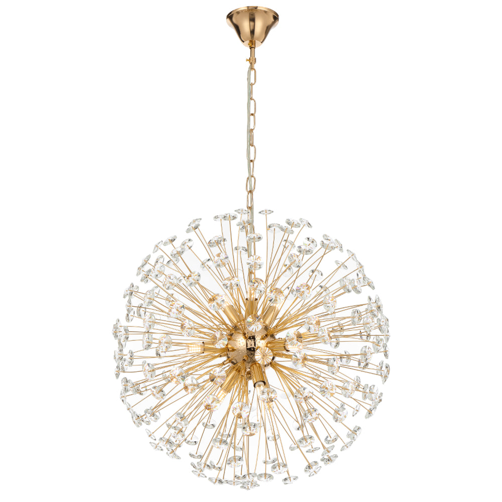 Lerida PE9 Chrome or Gold & Crystal 9 Light 50cm Round Pendant