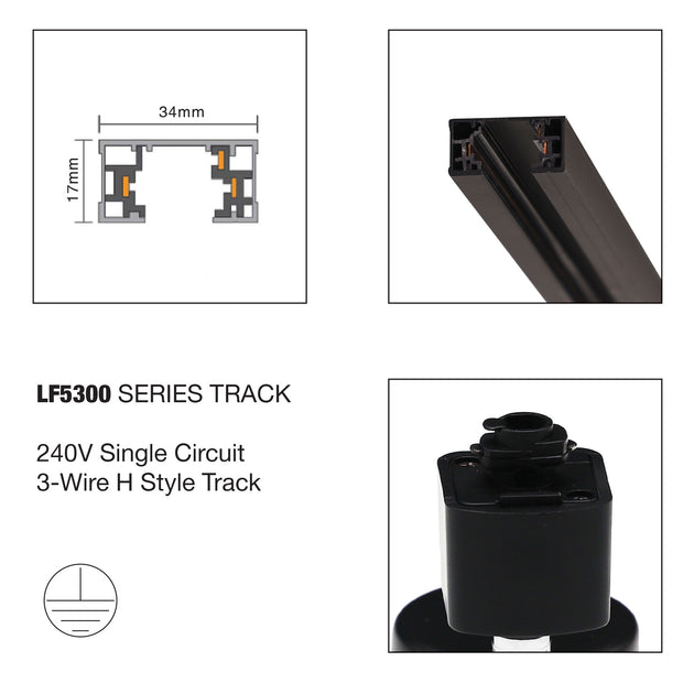 Track 2m Black 240V Single Circuit Track with Live End