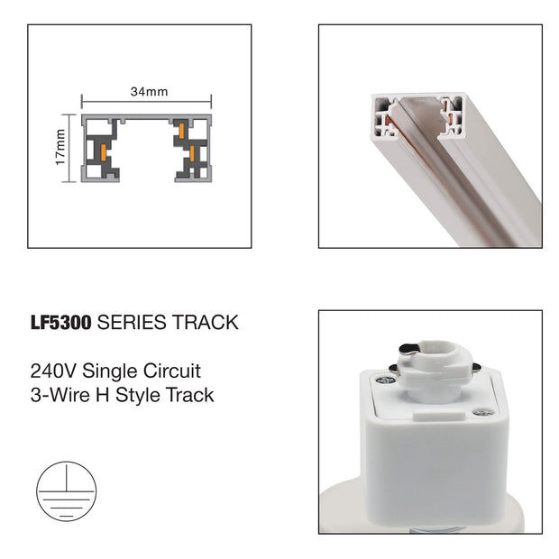 Track 2m White 240V Single Circuit Track with Live End