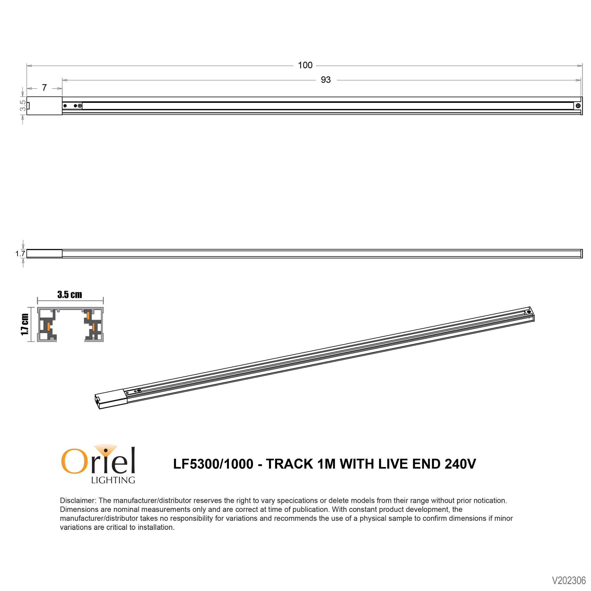 Track.1M Black 240V Single Circuit Track with Live End