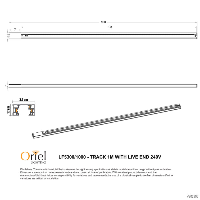 Track 1m Black 240V Single Circuit Track with Live End