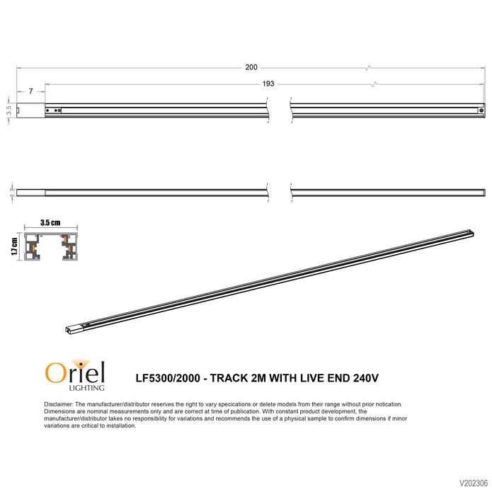 Track 2m Black 240V Single Circuit Track with Live End