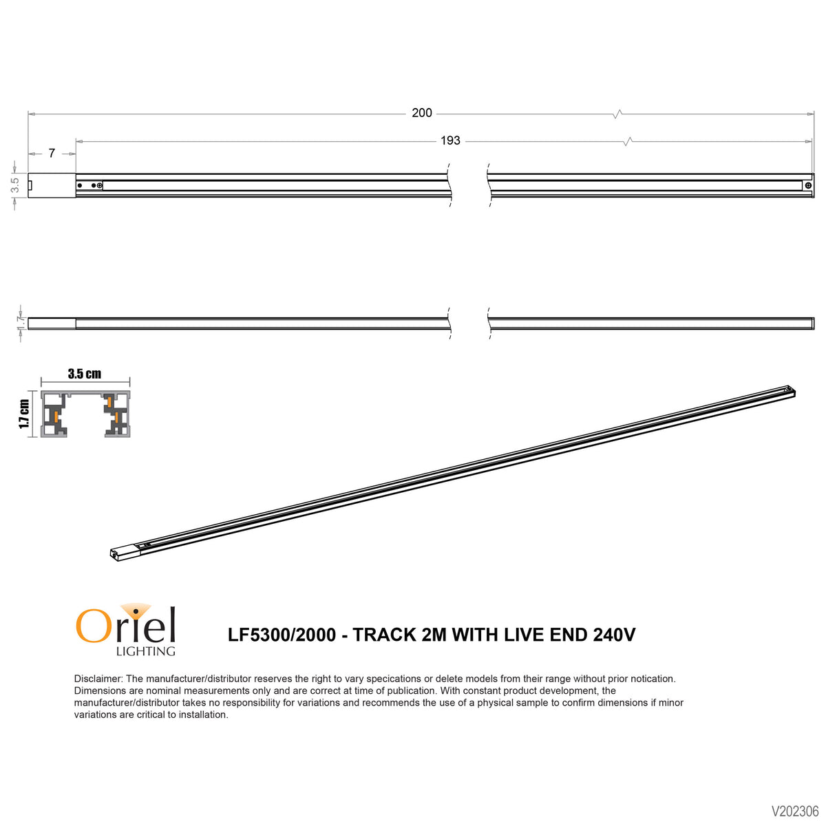 Track 2m White 240V Single Circuit Track with Live End