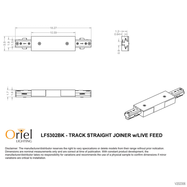 Black Live Single Circuit Straight Track Joiner