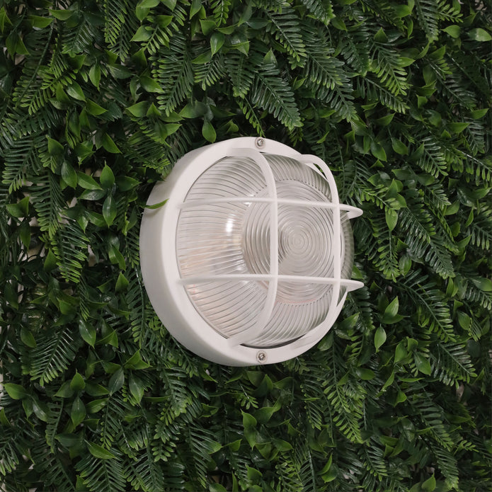Rund White Acrylic & Clear Glass E27 IP54 Outdoor Bunker