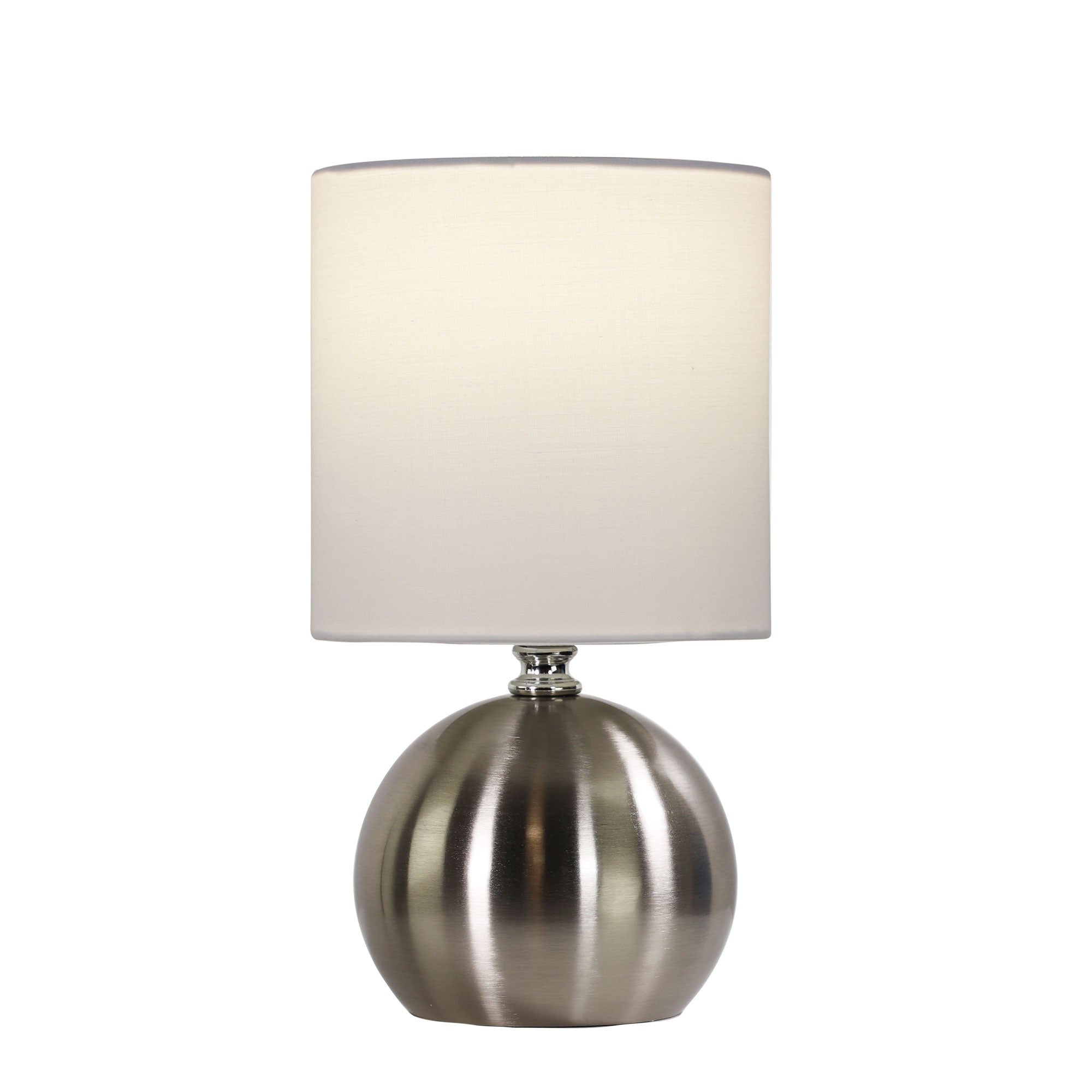 Lotti Brushed Chrome & White Fabric On/Off Touch Lamp